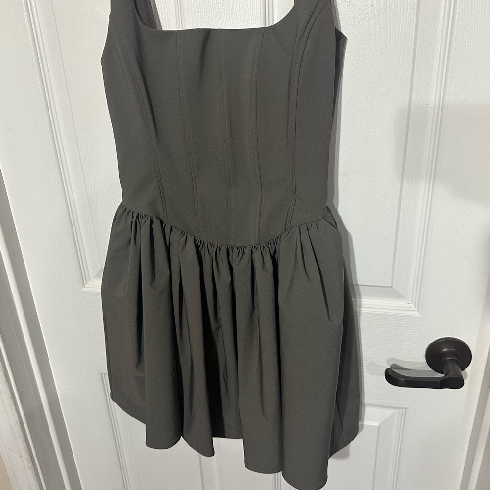 Zara Corset style Charcoal Mini Fit and flare Dress Small NWT